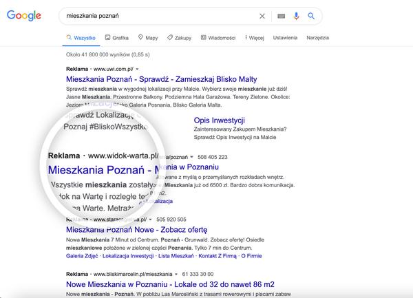 linki sponsorowane adwords dla nieruchomości